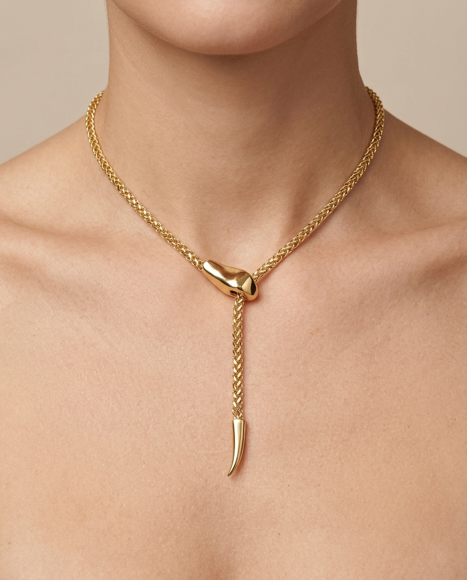 14KT Gold Snake Chain Necklace on model