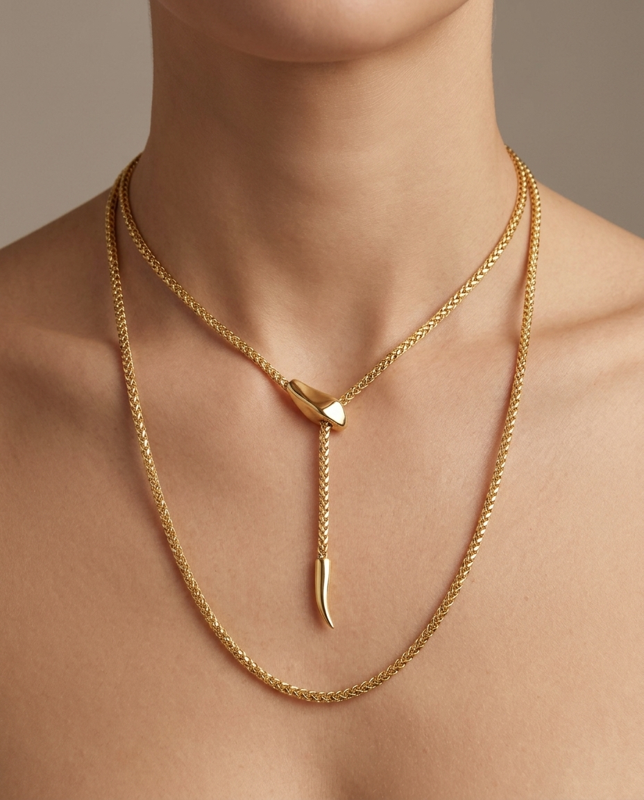 14KT Gold Snake Chain Necklace on model