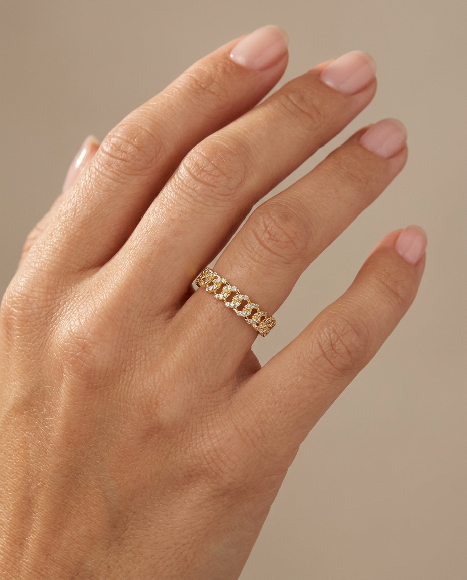 14KT Yellow Gold Tennis Diamond Ring on model