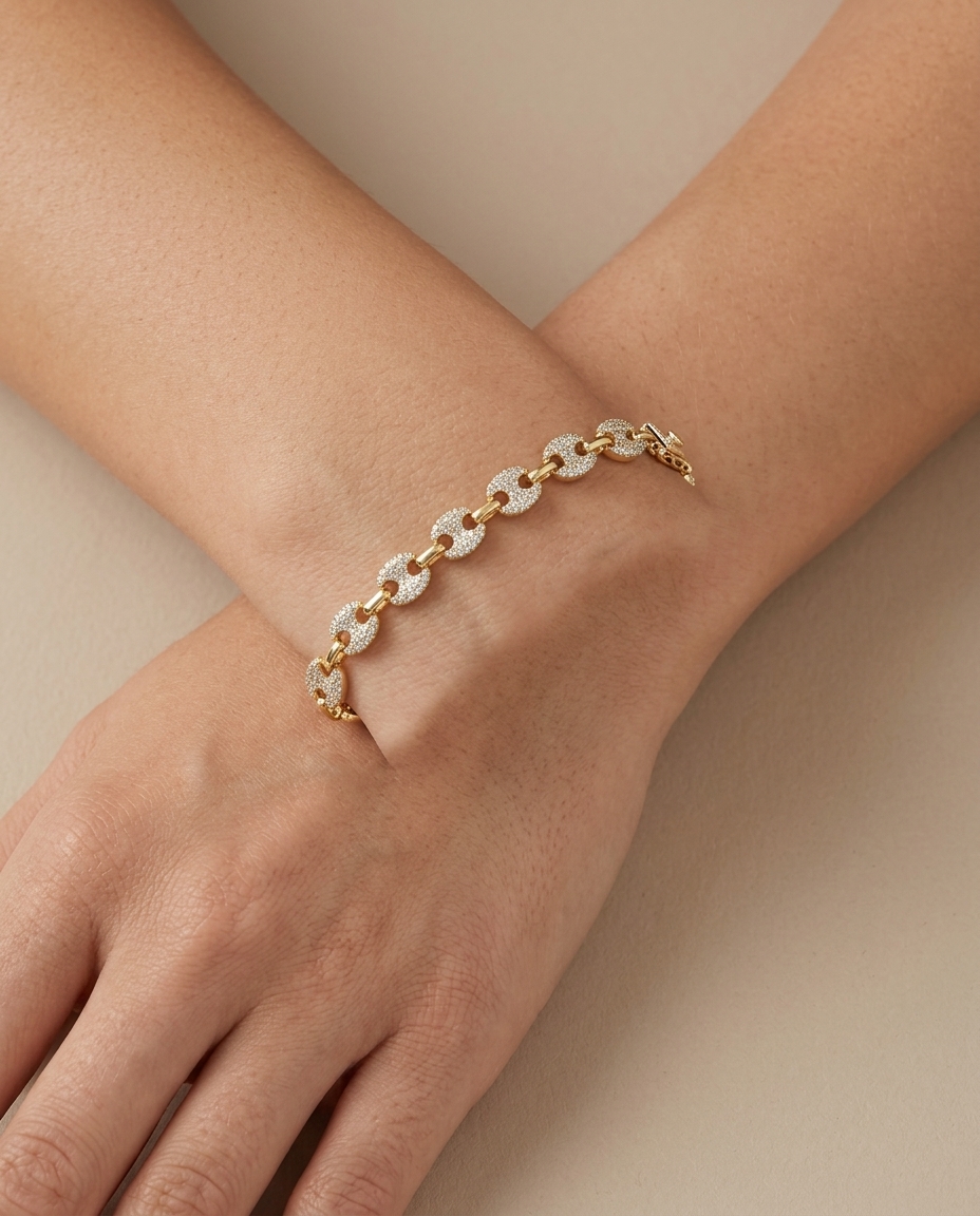 14KT Gold Diamond Bracelet on model