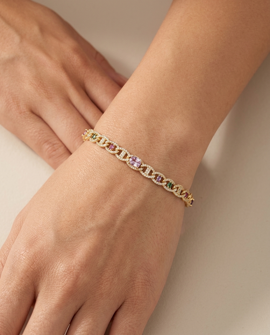 14KT Gold Diamond Bracelet on model