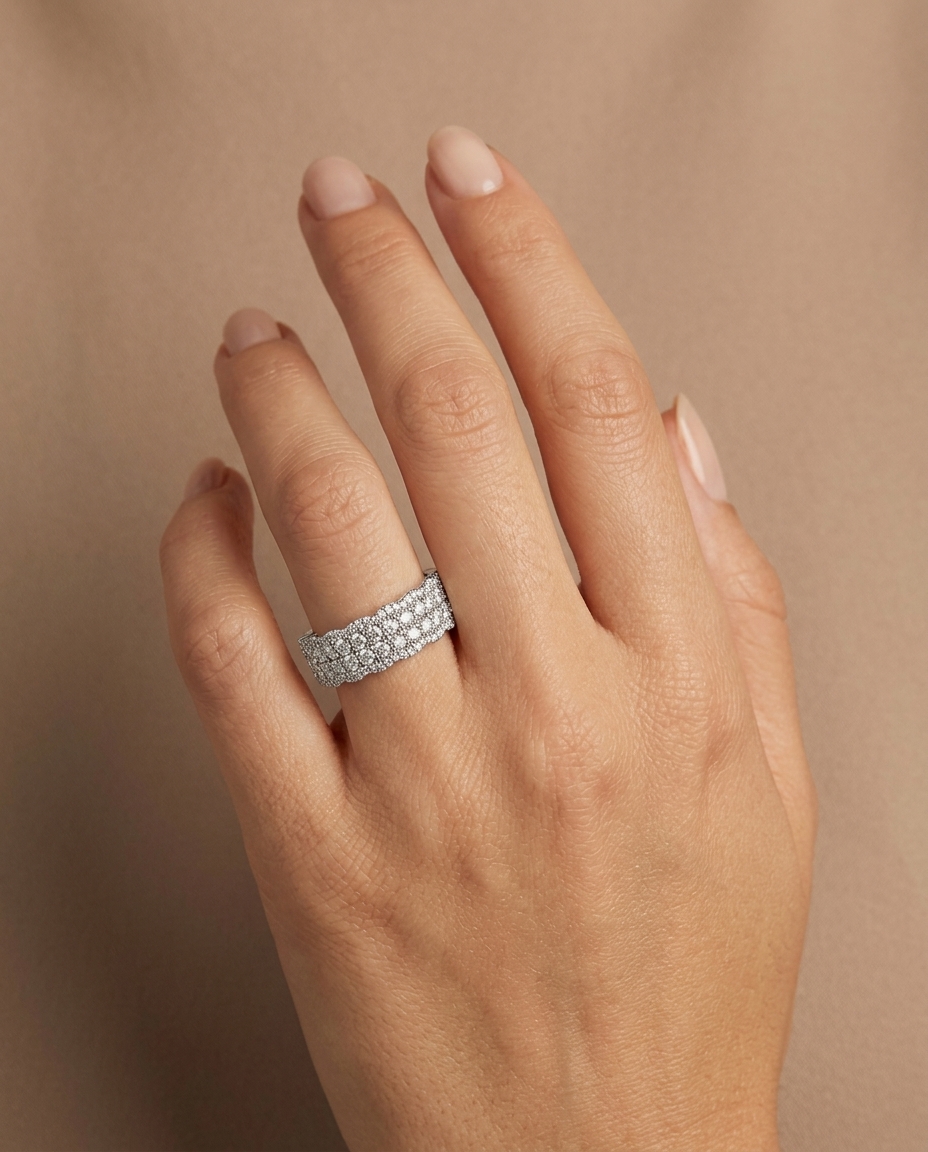 14KT White Gold Diamonds Ring on model