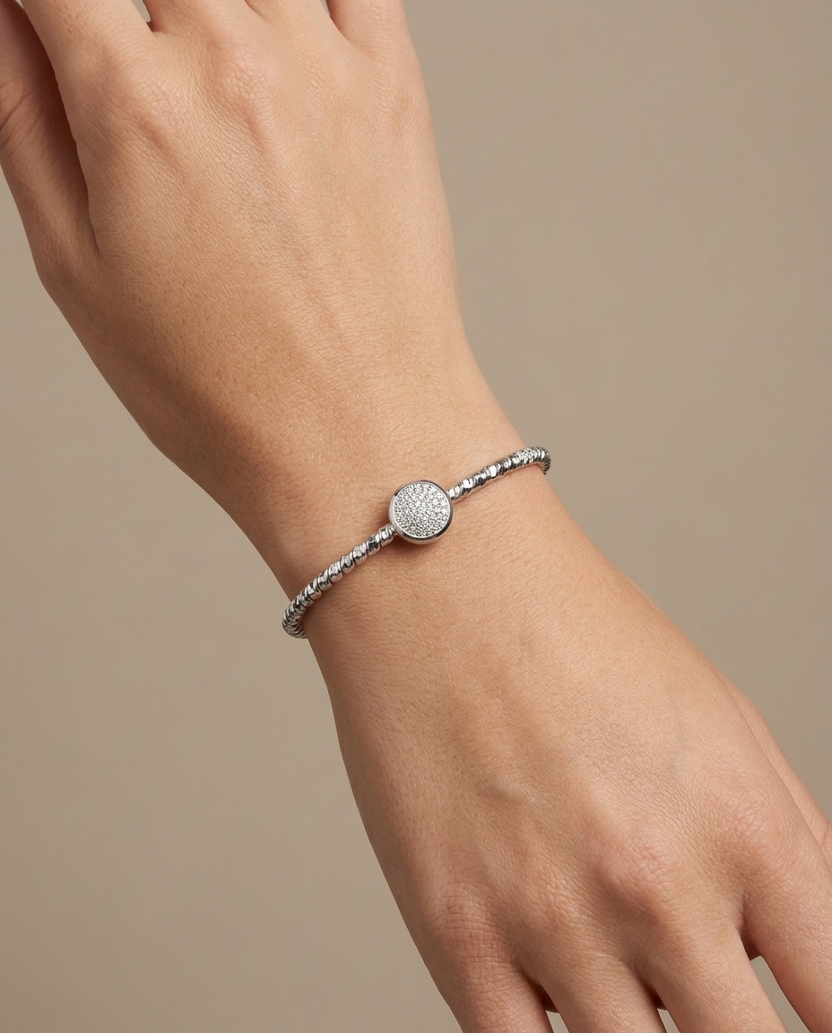 18KT White Gold Diamond Bangle on model