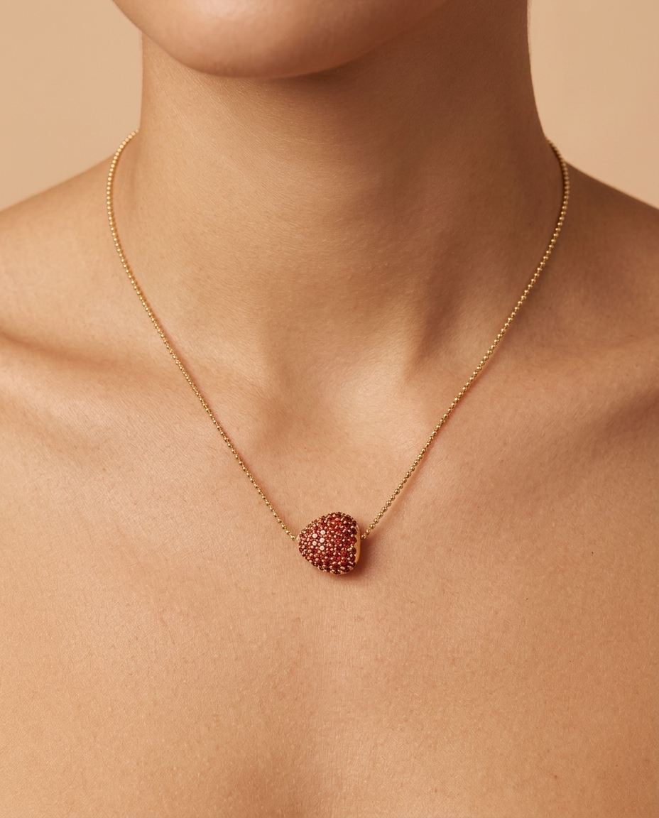 14KT Yellow Gold Orange Sapphire Necklace on model