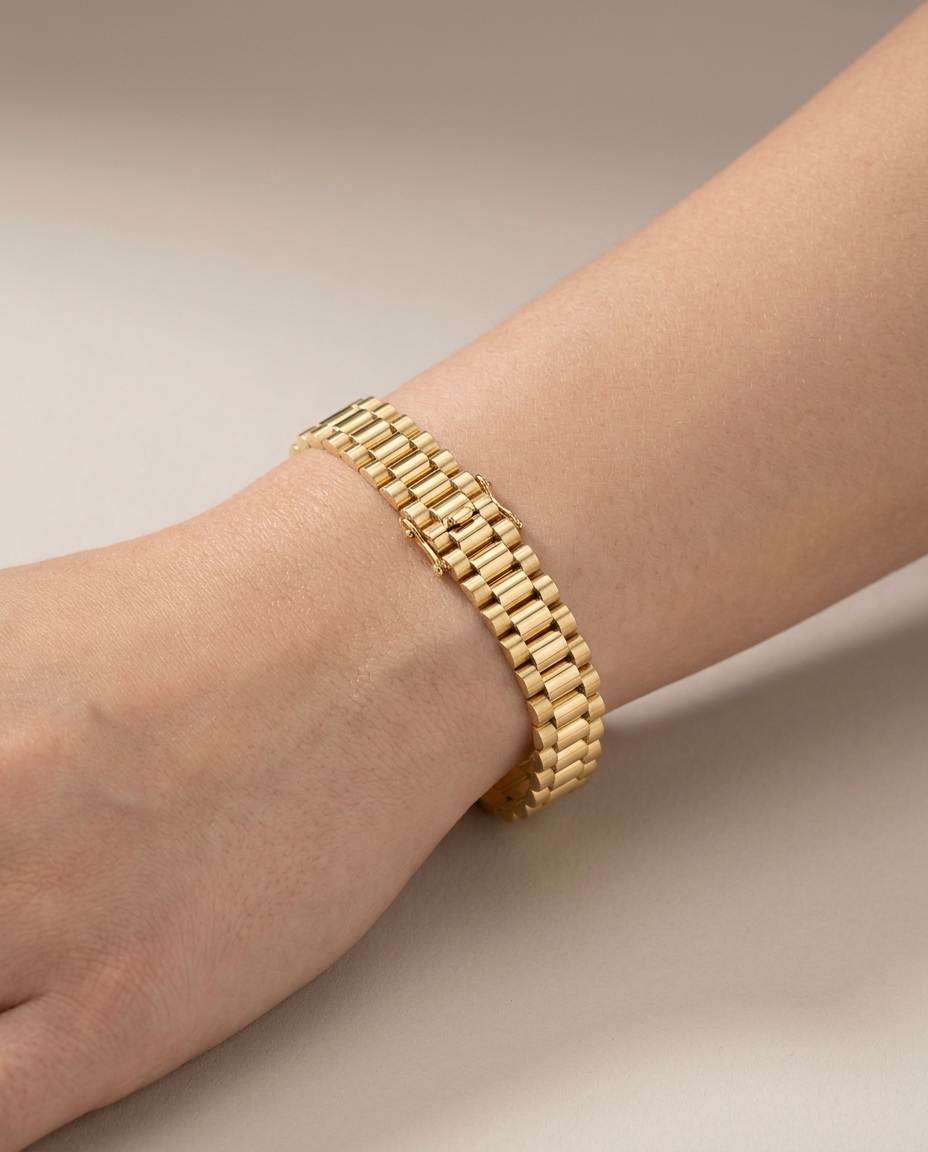 14KT Gold Watch Band Bracelet on model