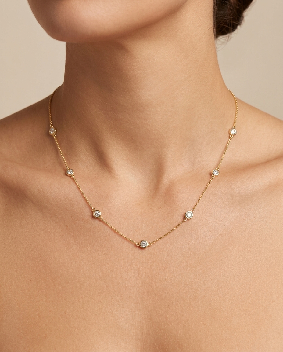 14KT Gold Diamond BY the Yard Necklace on model