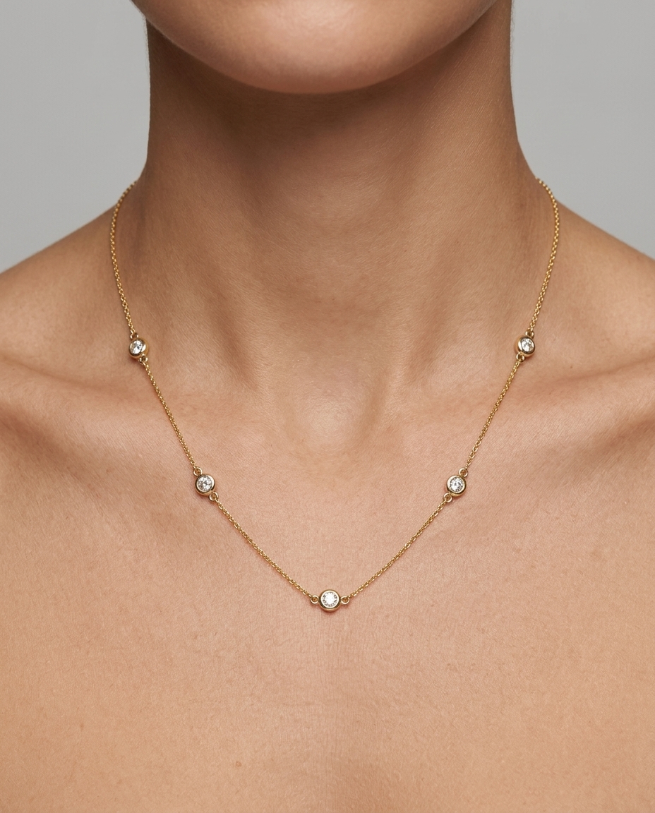 14KT Gold Diamond BY the Yard Necklace on model