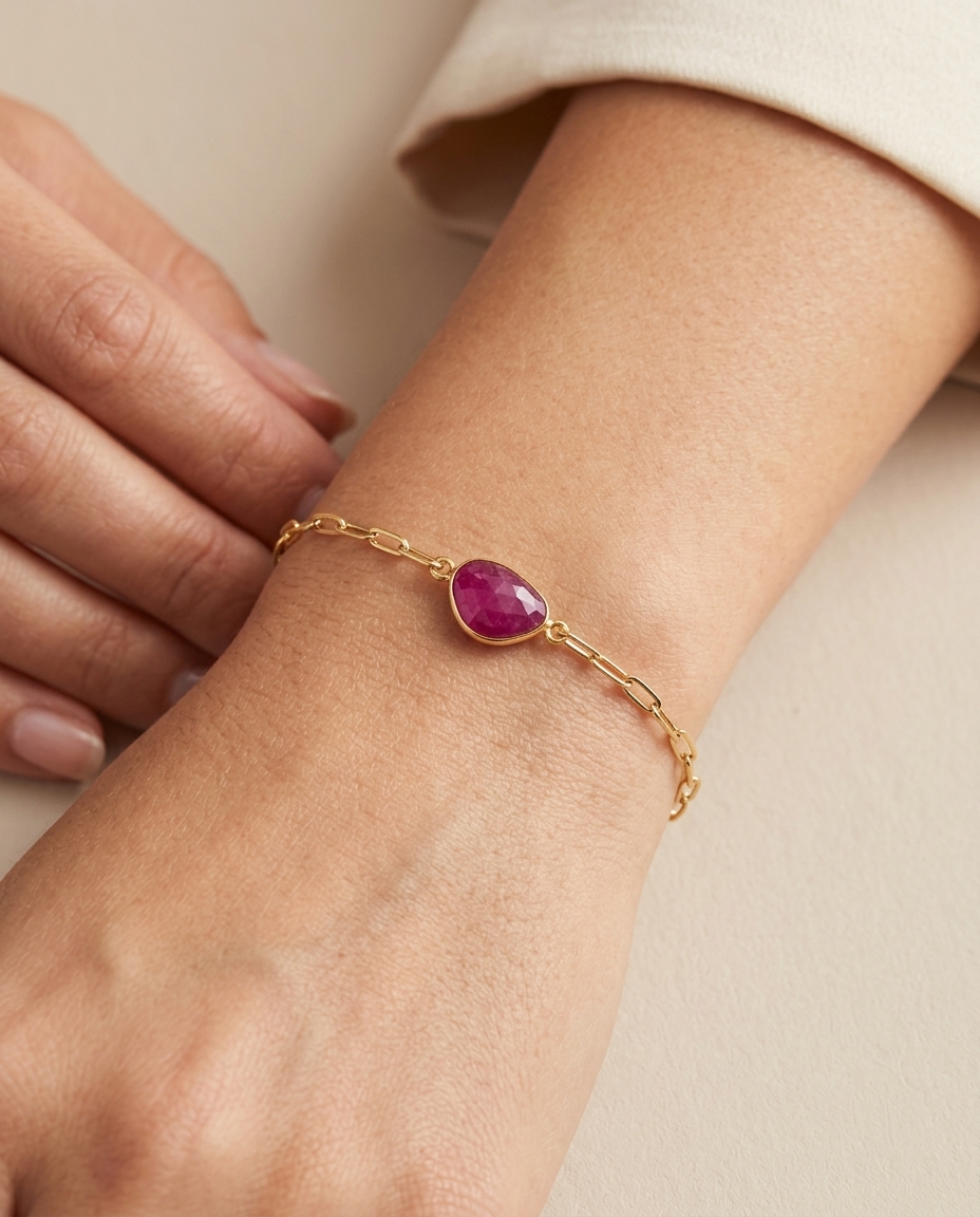 14KT Gold Pink Sapphire Bracelet on model