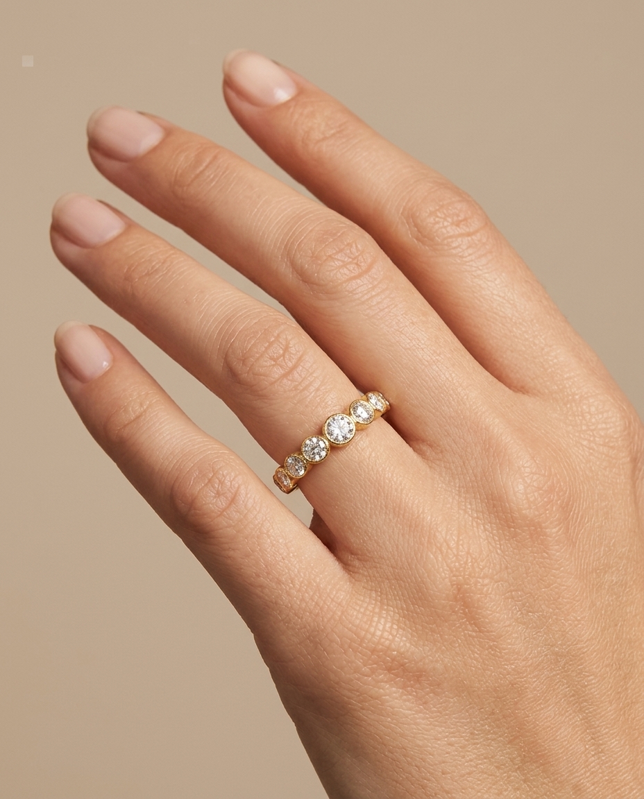 14KT Gold Diamond Ring on model