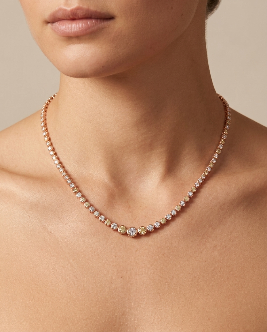 14KT Rose Gold Diamonds Graduated Necklace on model