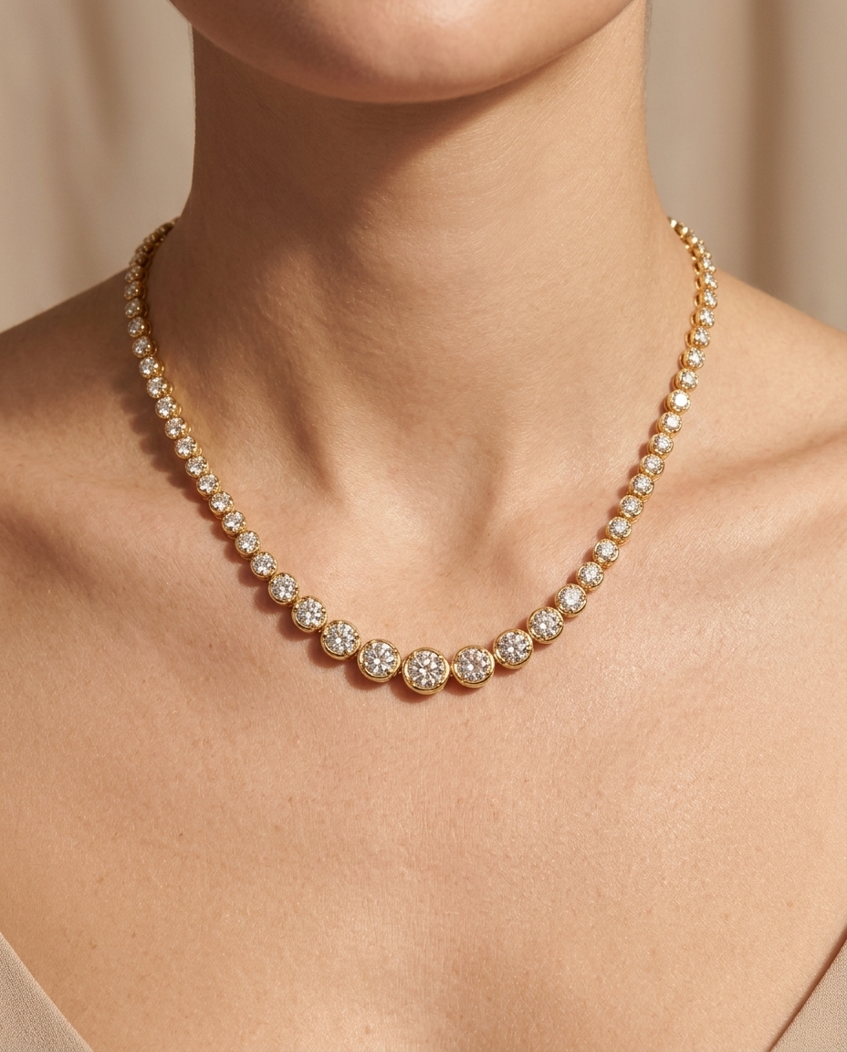 14KT Gold Diamonds Buttercup Graduated Necklace on model