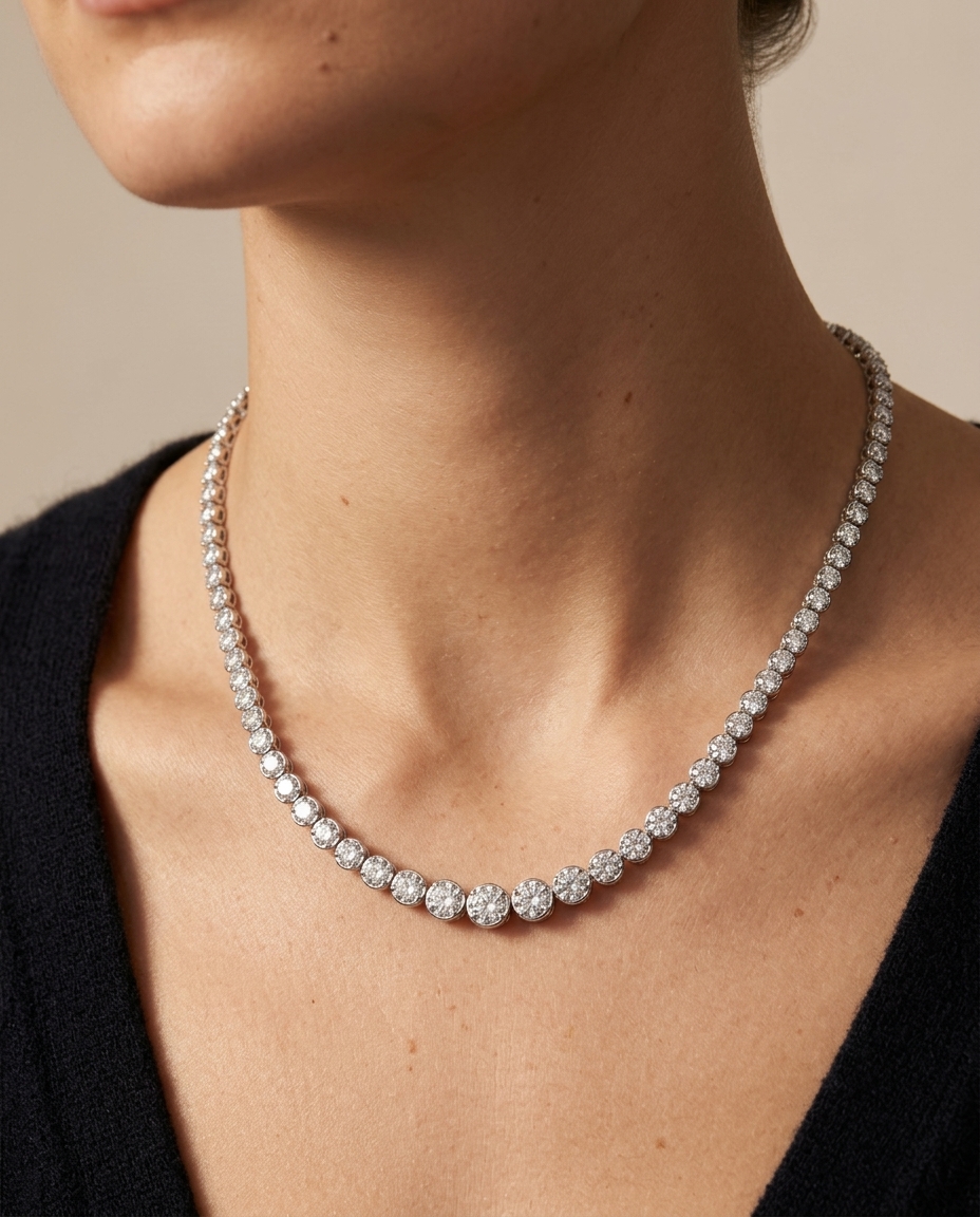 14KT White Gold Diamond Slider Buttercup Necklace on model