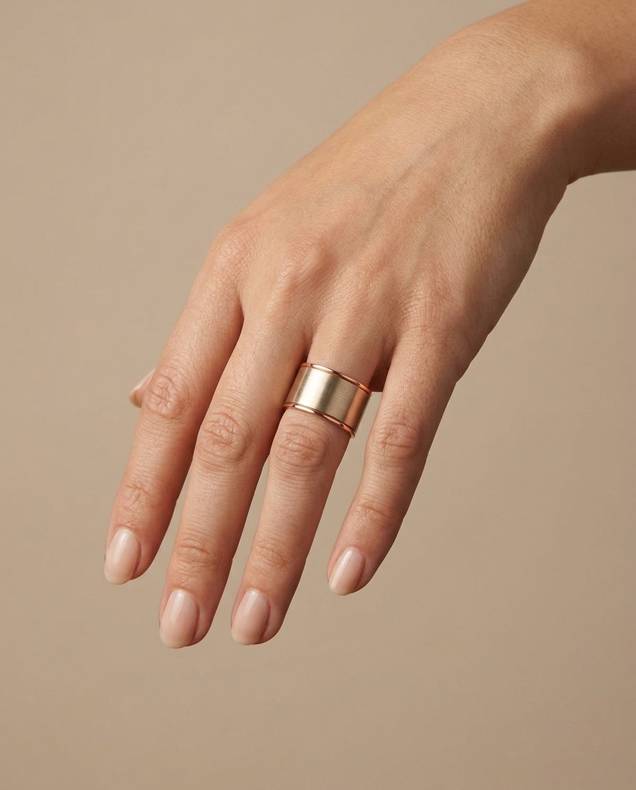 14KT Rose Gold Cigar Ring on model