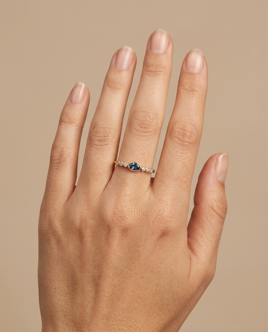 14KT Yellow Gold Topaz and Diamonds Ring on model