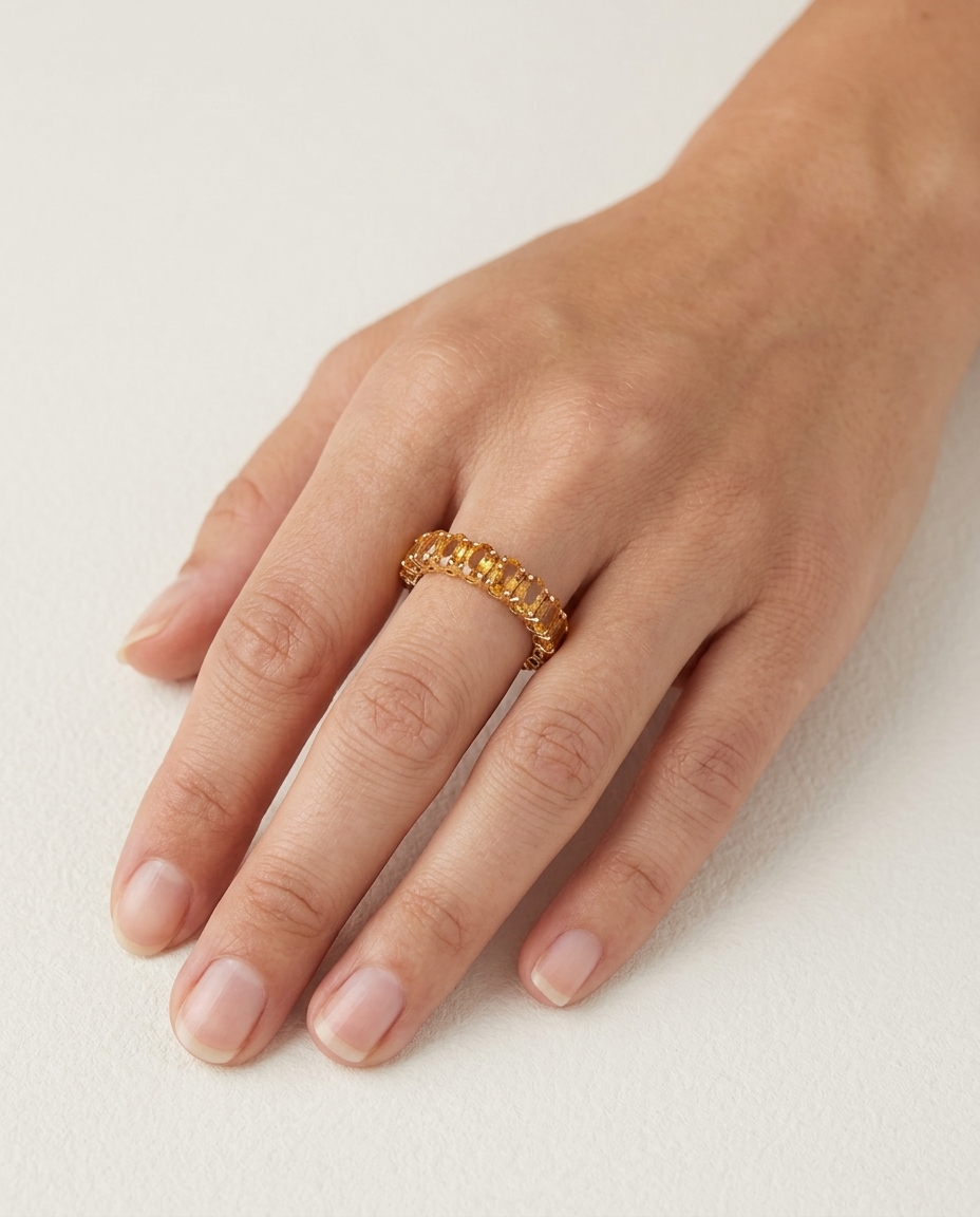 14KT Yellow Gold Orange Sapphire Ring on model