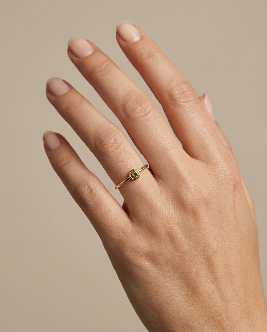 Gold Ring with Diamond on model