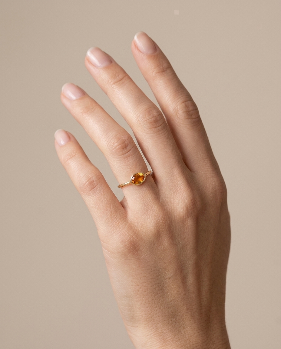 18KT Yellow Gold Yellow Sapphire Ring on model