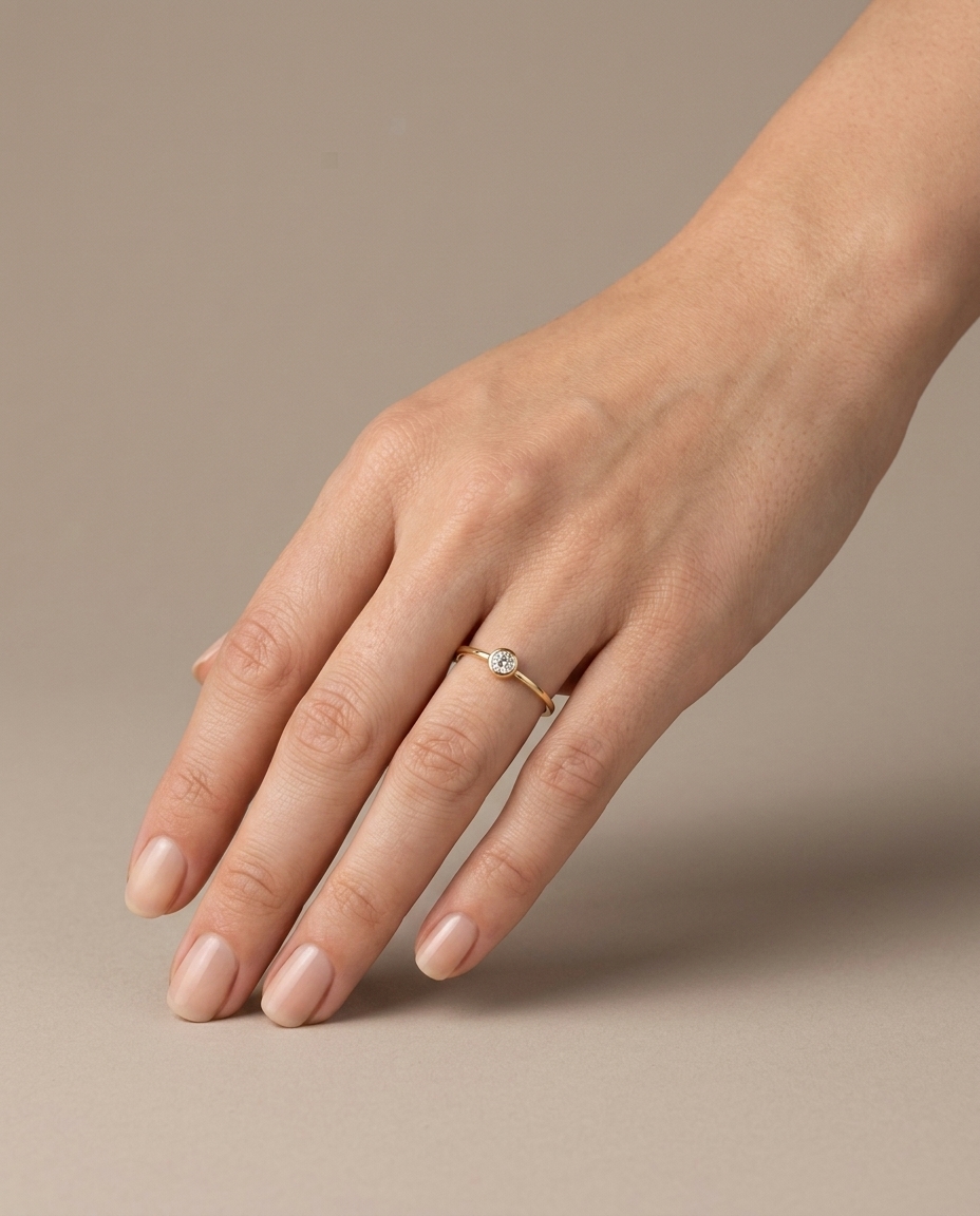 14KT Yellow Gold Diamond Bezel Ring on model
