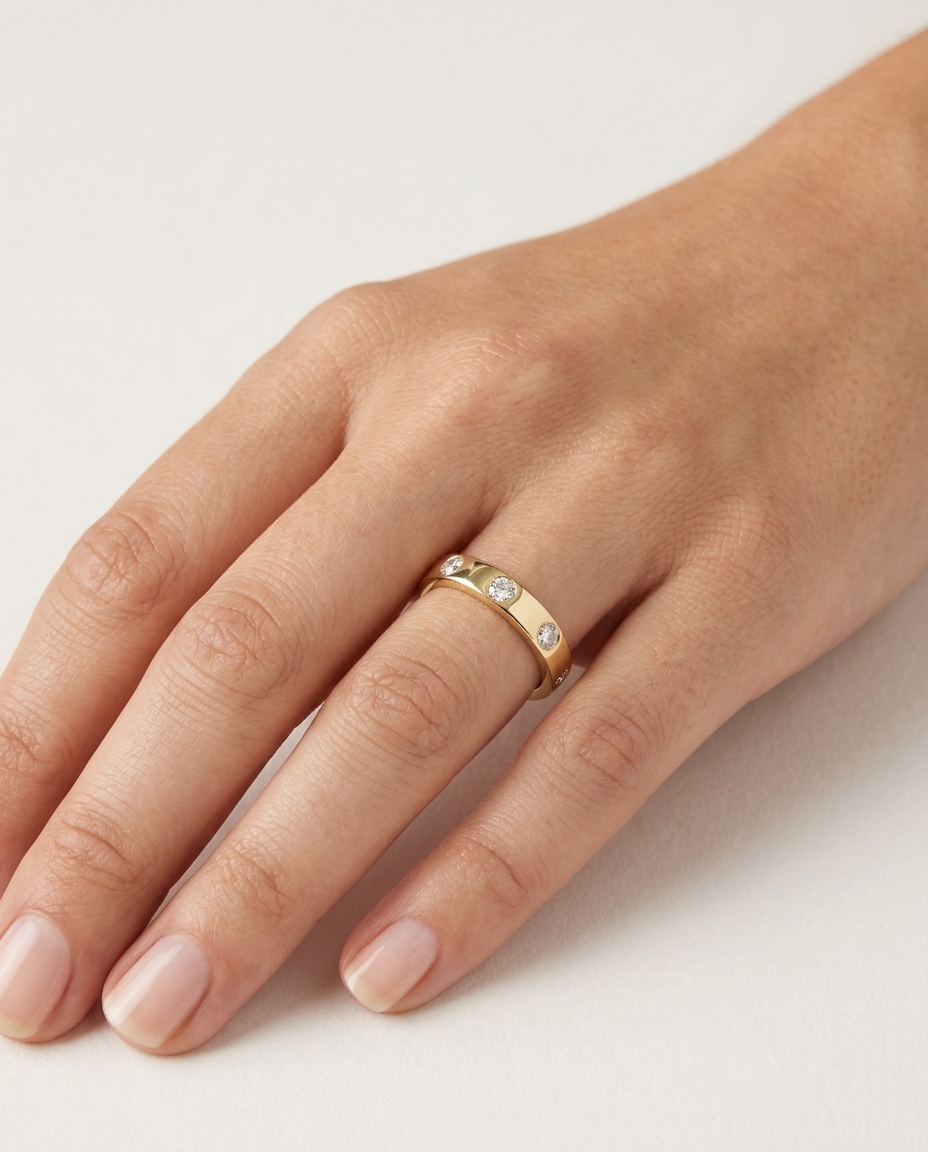 14KT Yellow Gold Diamond Ring on model