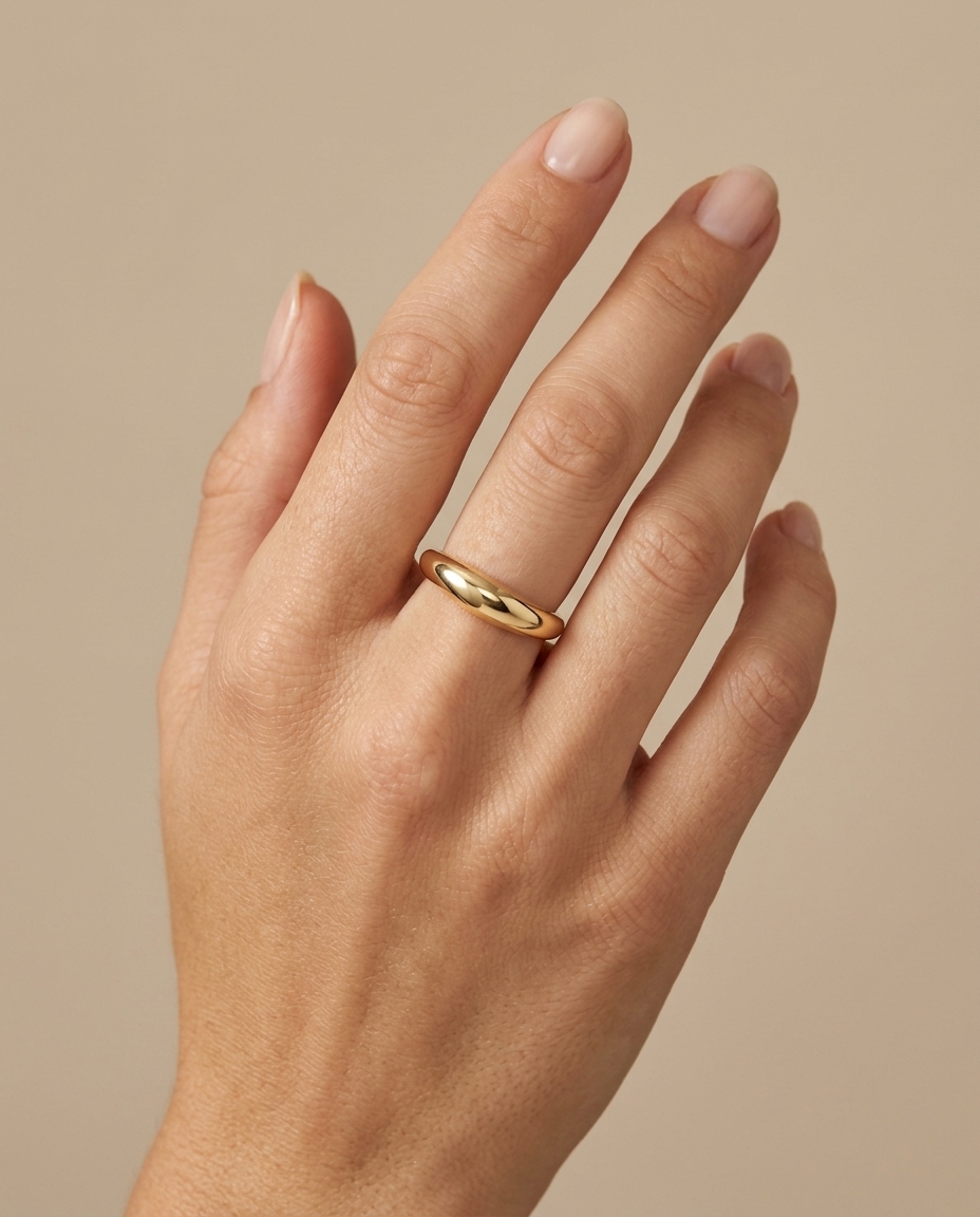 14KT Yellow Gold Flat Gypsy Ring on model