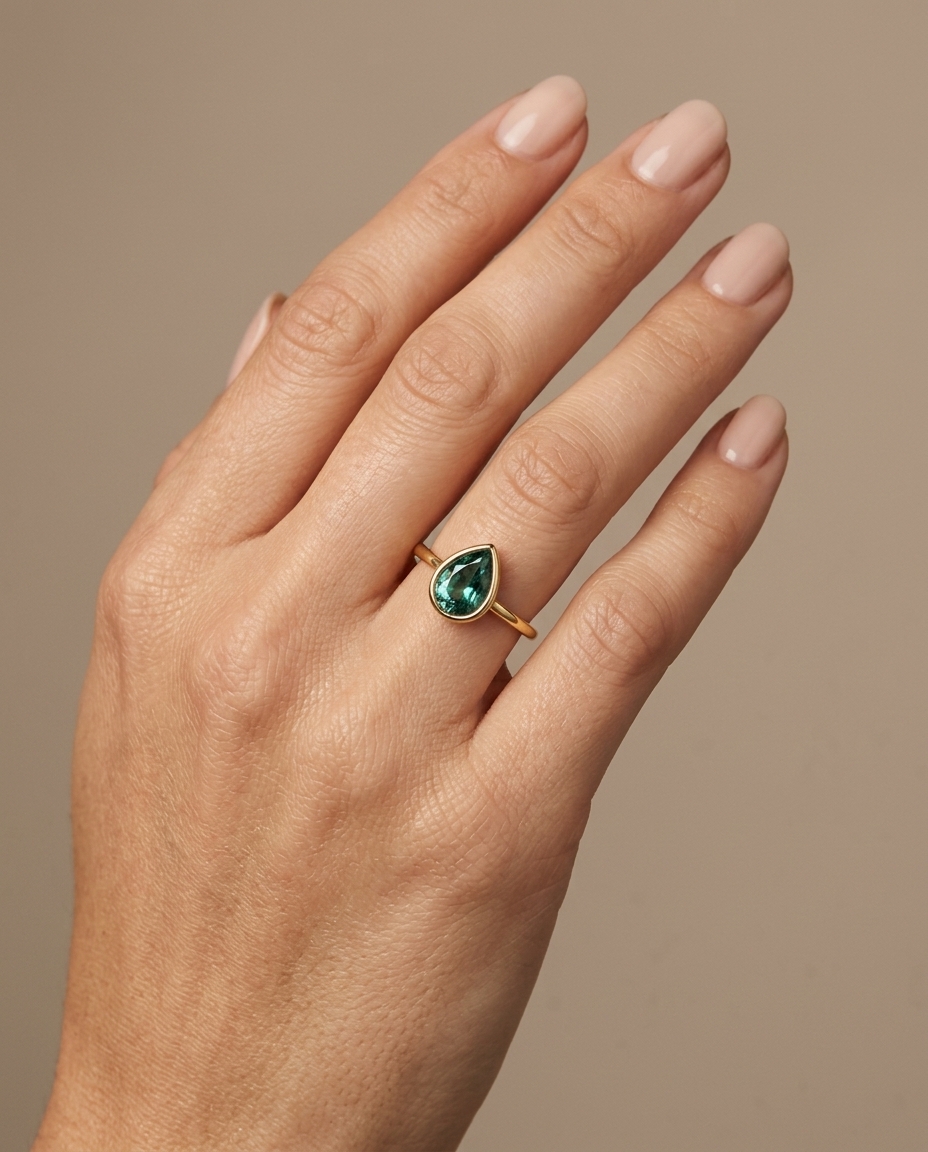 14KT Yellow Gold Emerald Ring on model