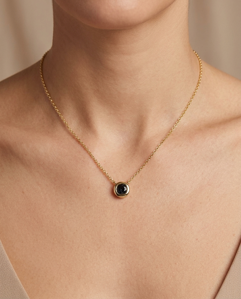14KT Yellow Gold Black Diamond Necklace on model