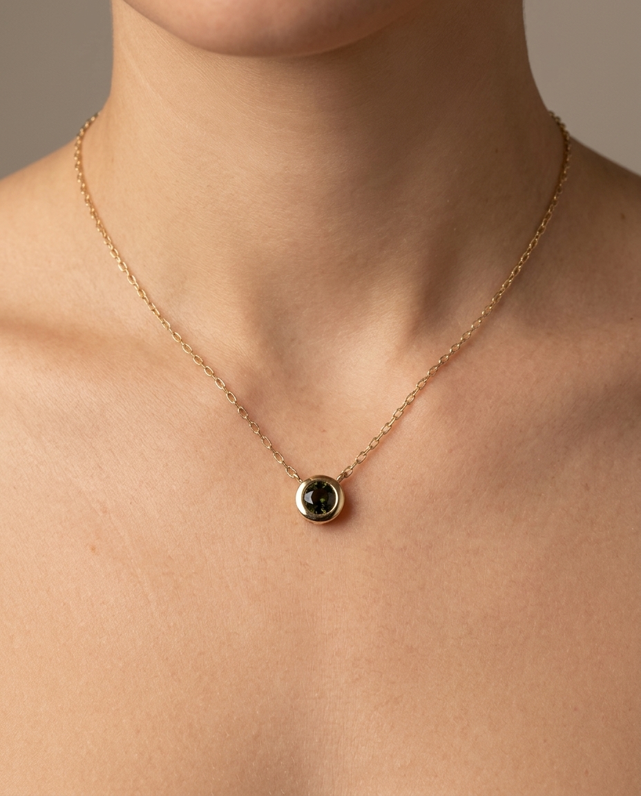 14KT Yellow Gold Tourmaline Necklace on model