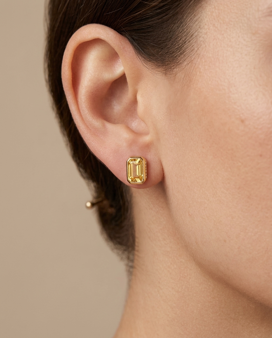 14KT Yellow Gold Yellow Sapphire Earring Studs on model