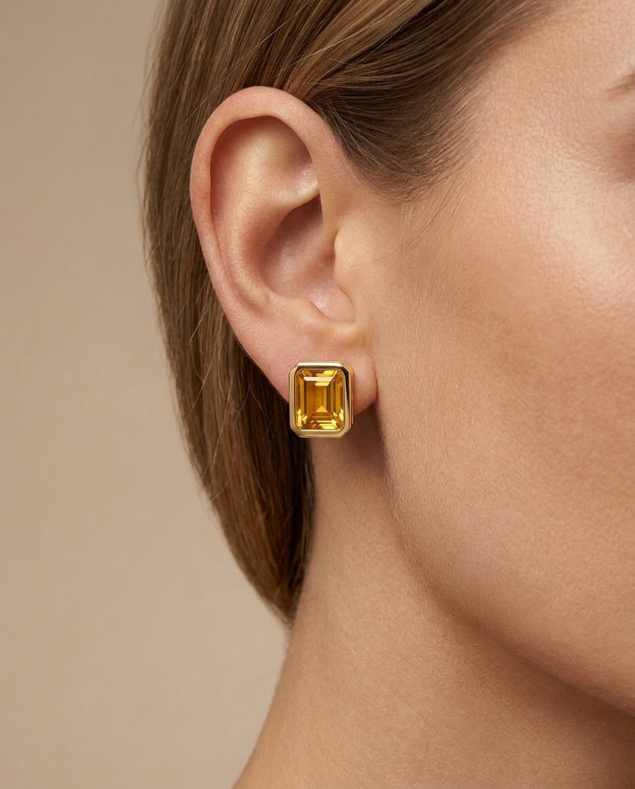 14KT Yellow Gold Citrine Earring on model