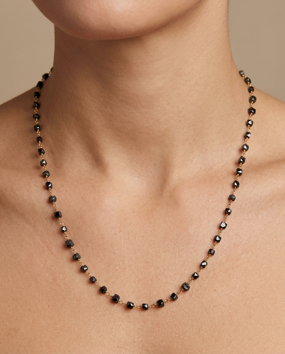 18KT Diamond Wire Wrap Beads Necklace on model
