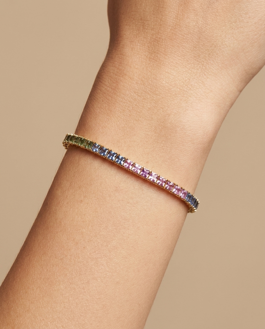 14KT Yellow Gold Multi Sapphire Bracelet on model
