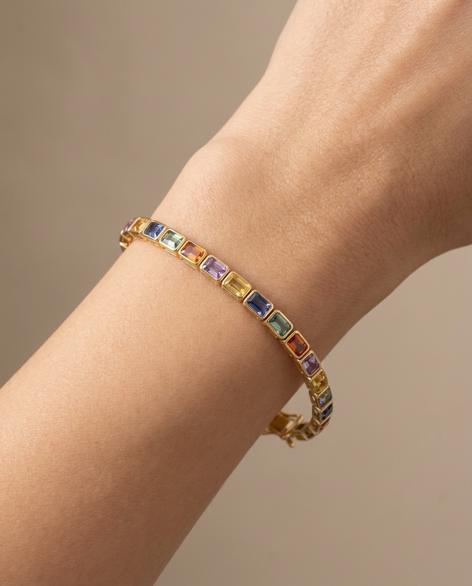 14KT Gold Multi Sapphire Bracelet on model