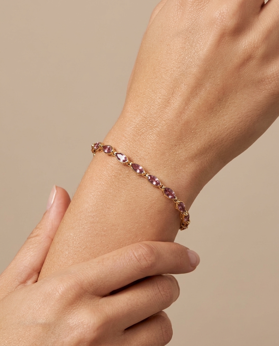 14KT Yellow Gold Pink Sapphire Bracelet on model