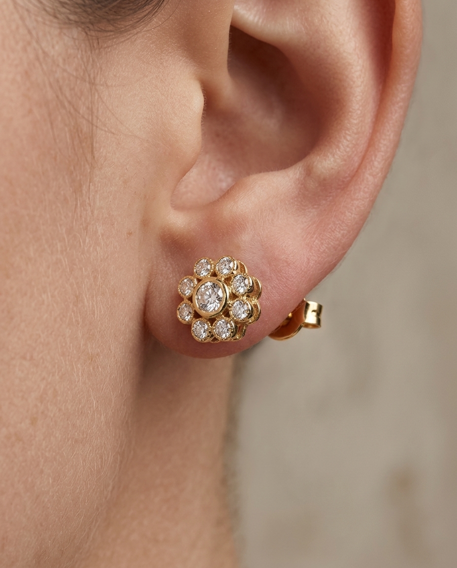 14KT Yellow Gold Diamond Earrings on model