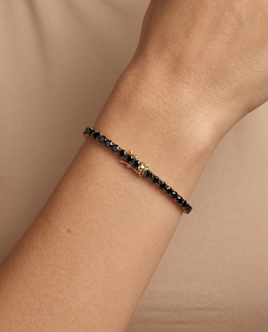 14KT Yellow Gold Black Diamond Bracelet (7.00 CTS) on model