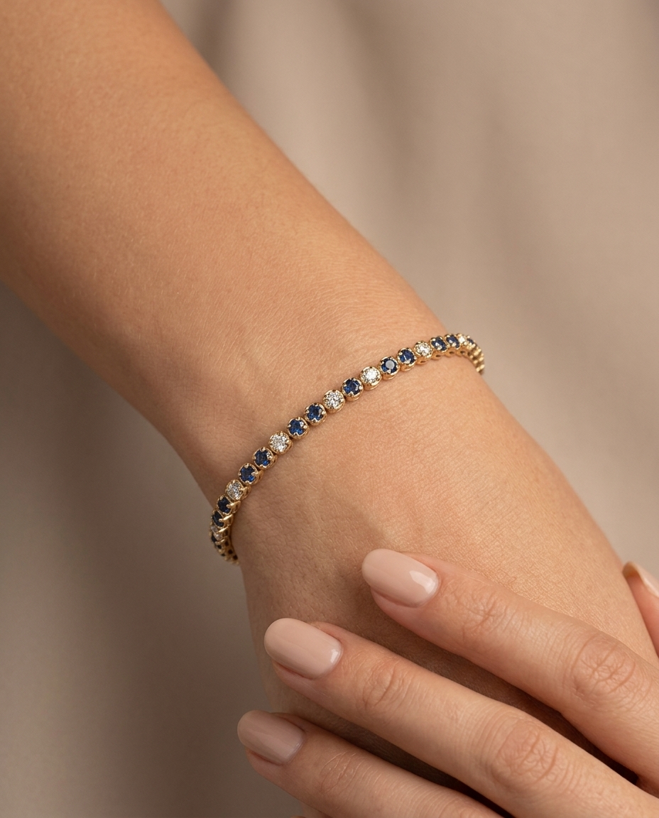 14KT Yellow Gold Sapphire and Diamonds Bracelet on model