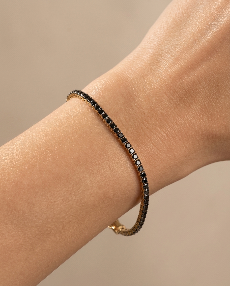 14KT Yellow Gold Black Diamond Bracelet on model