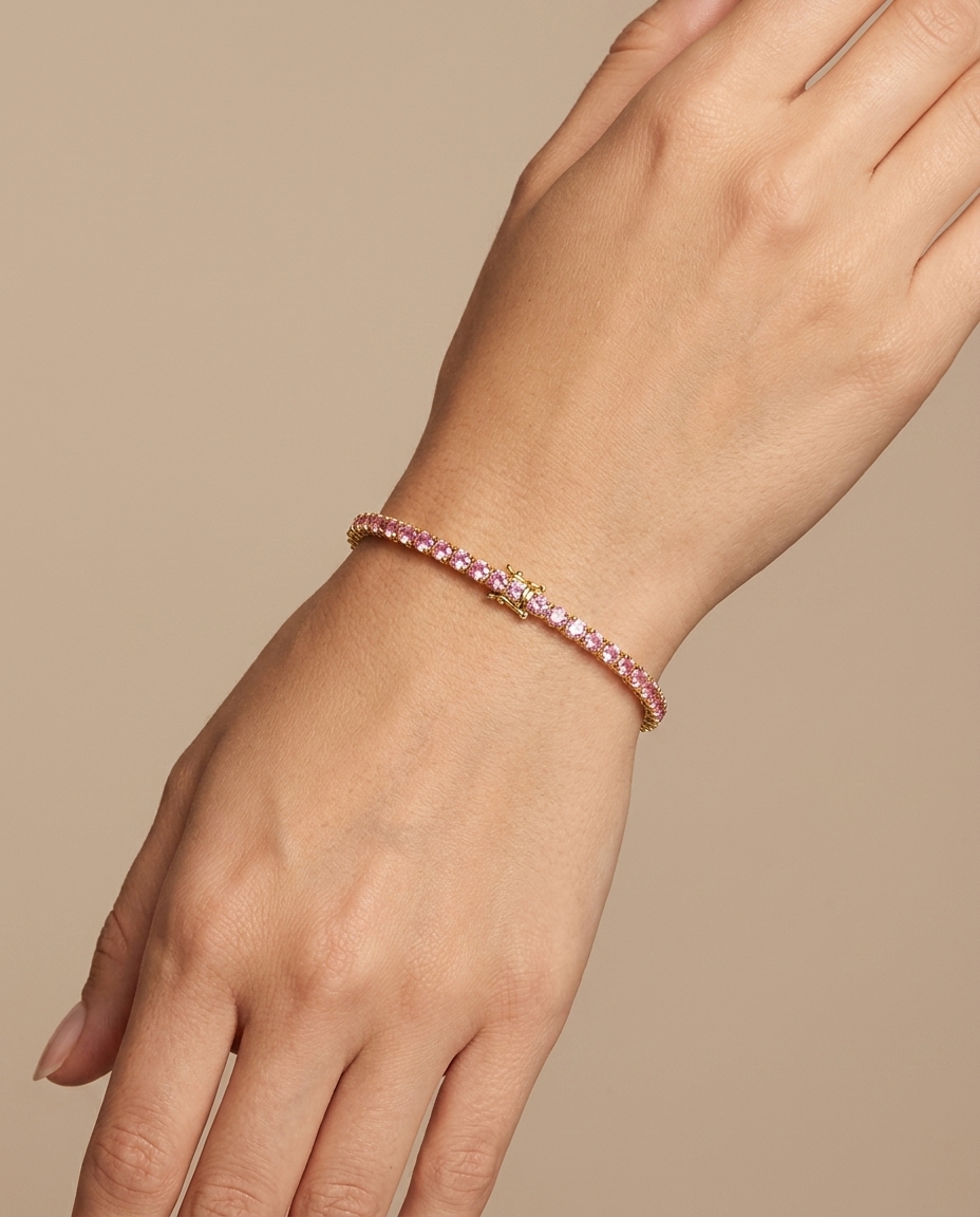 14KT Gold Pink Sapphire Bracelet on model