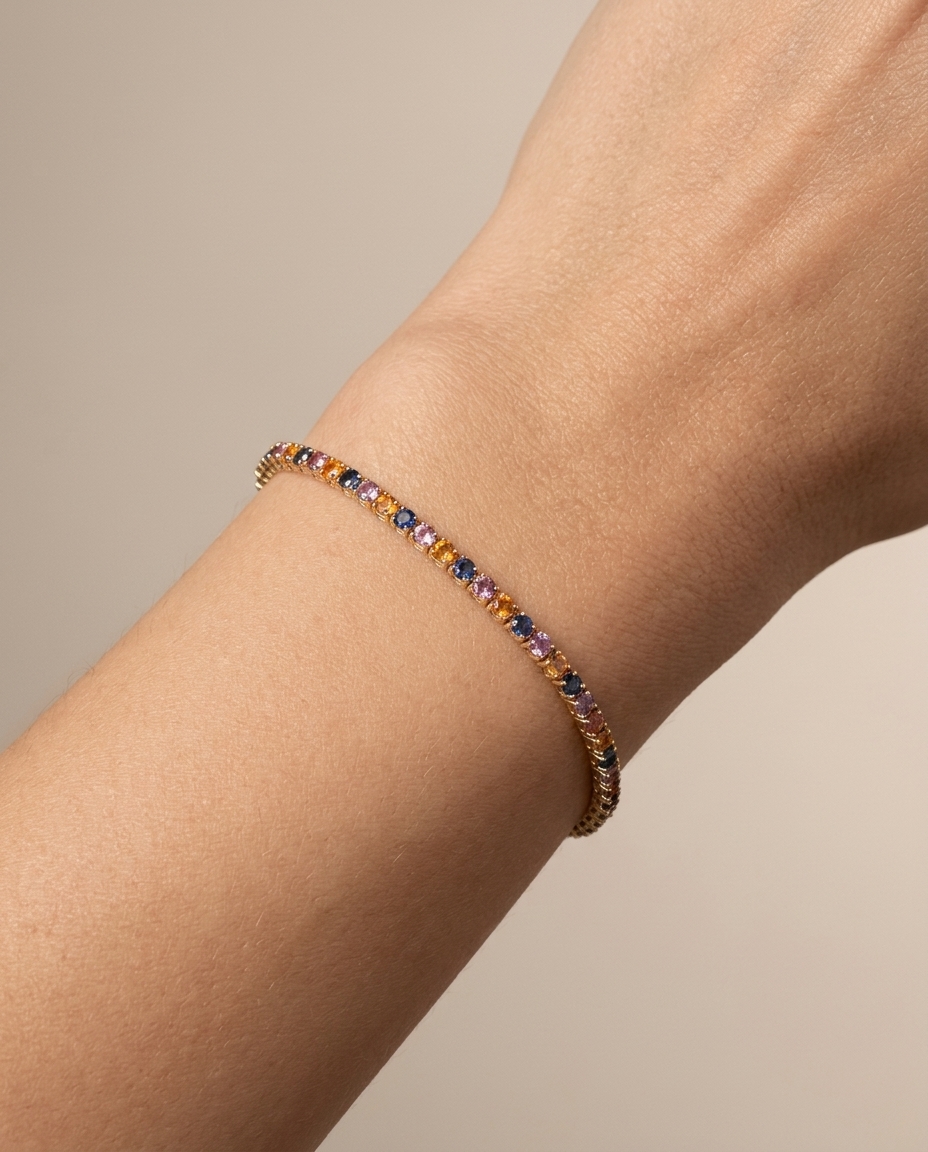 14KT Yellow Gold Multi Sapphire Bracelet on model