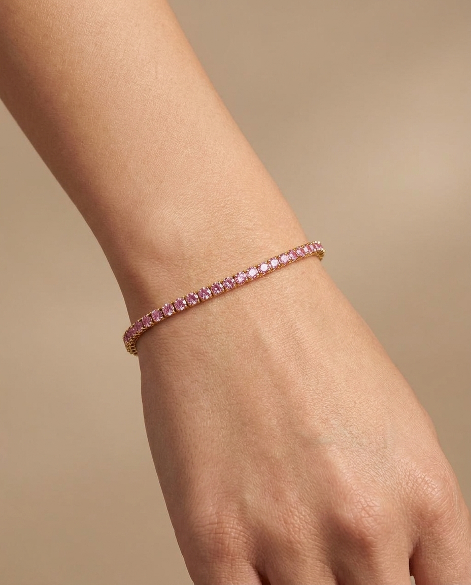 14KT Gold Pink Sapphire Bracelet on model