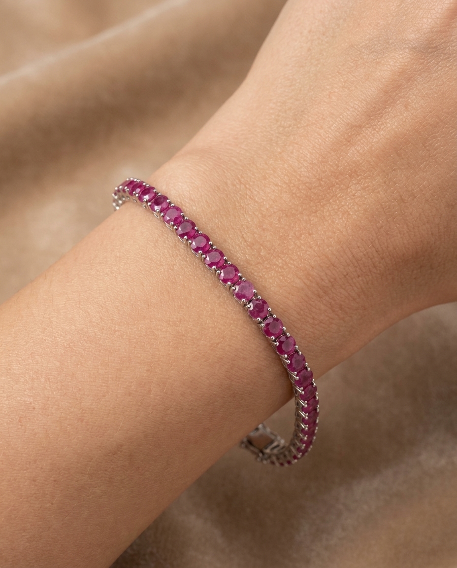 14KT White Gold Ruby Bracelet on model