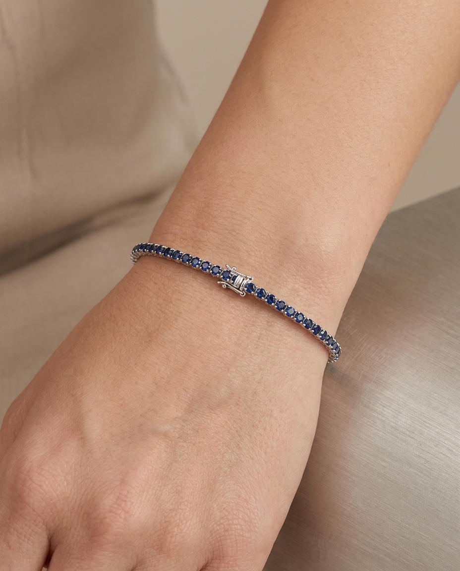 14KT White Gold Sapphire Bracelet on model