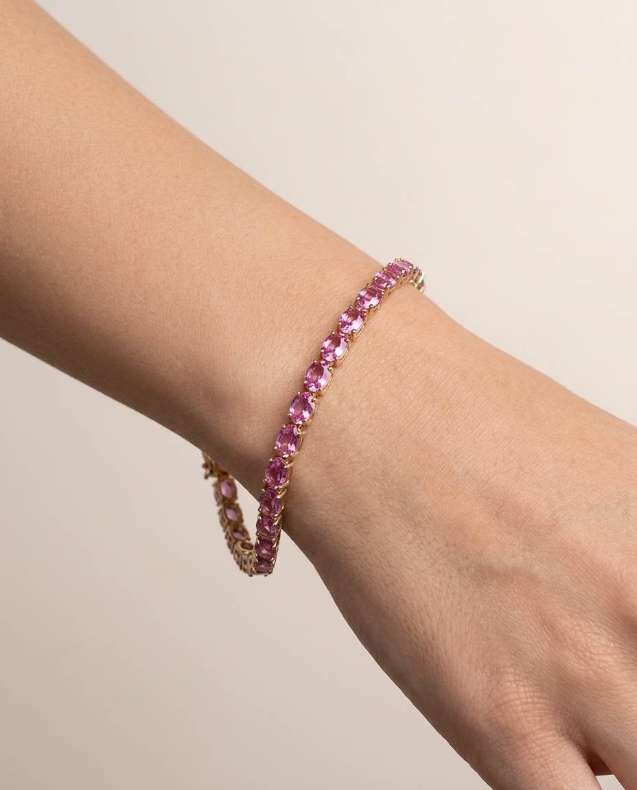 14KT Yellow Gold Pink Sapphire Bracelet on model