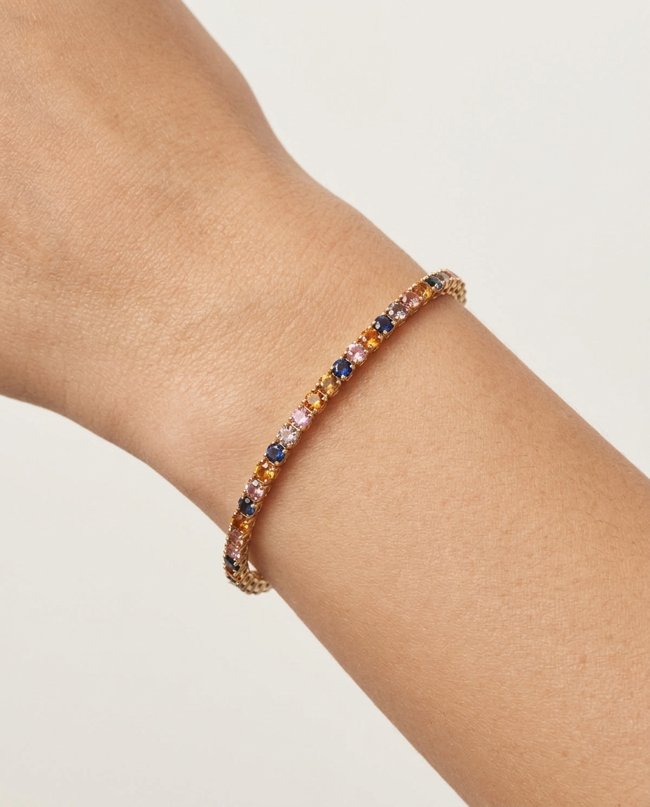 14KT Yellow Gold Multi Sapphire Bracelet on model