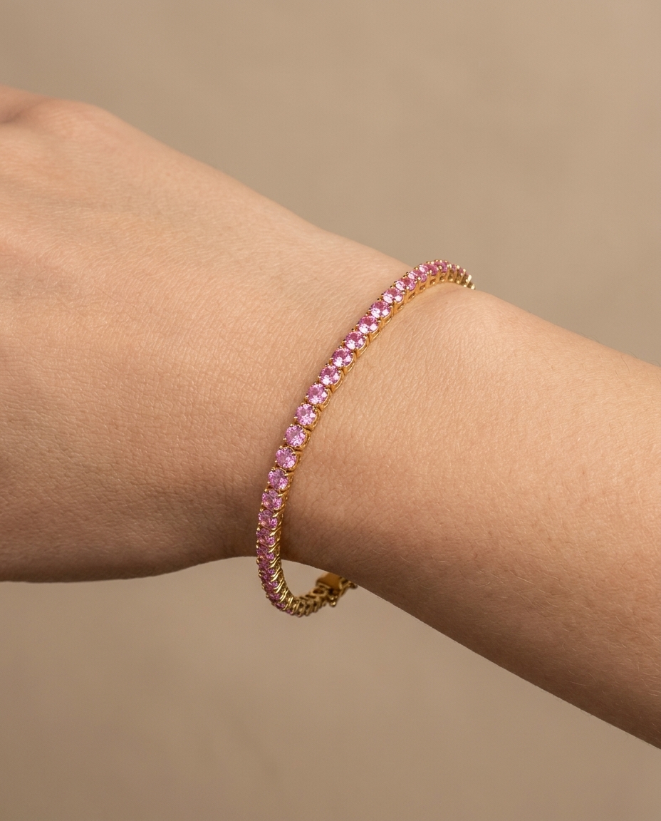 14KT Gold Pink Sapphire Bracelet on model