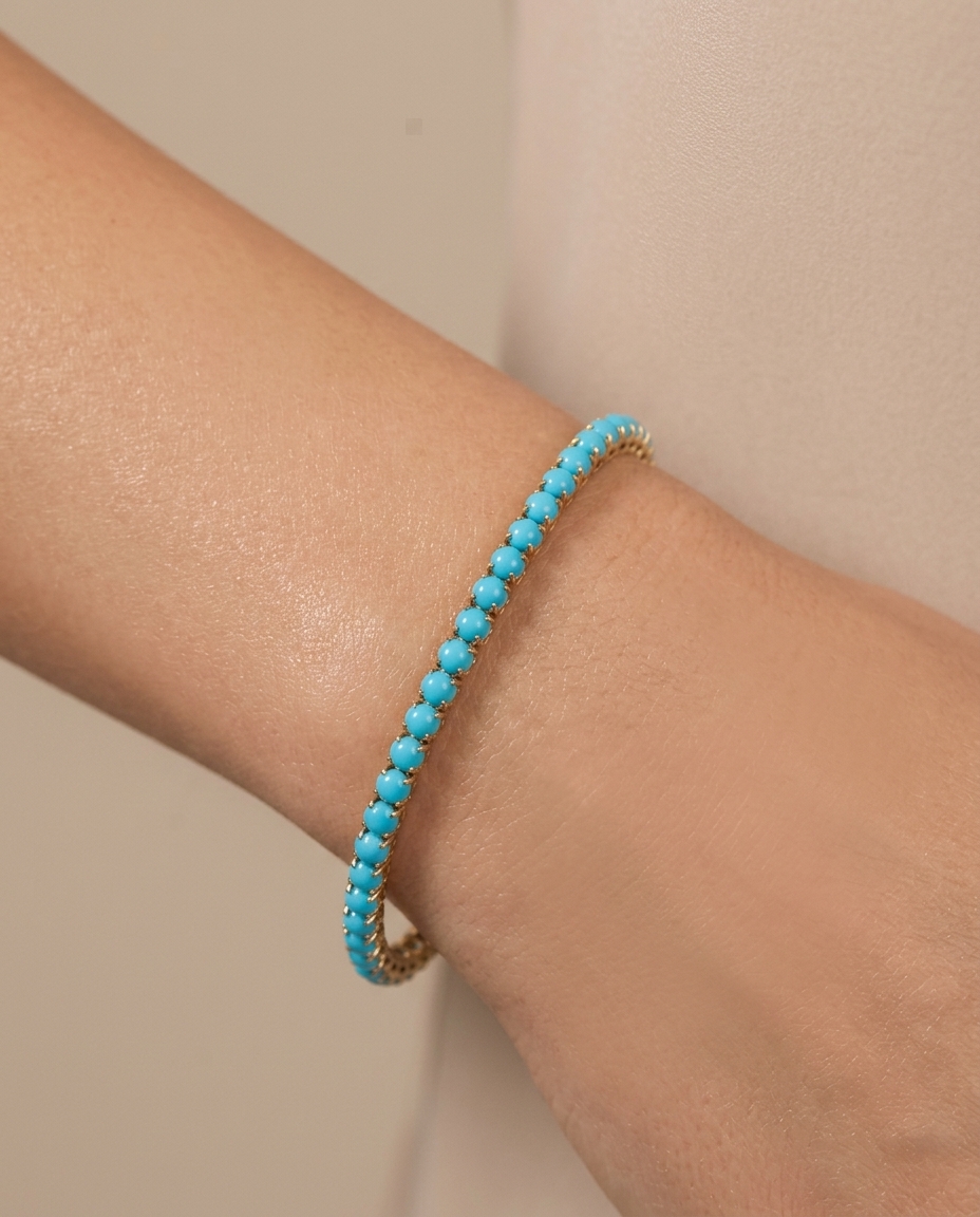 14KT Yellow Gold Turquoise Bracelet on model