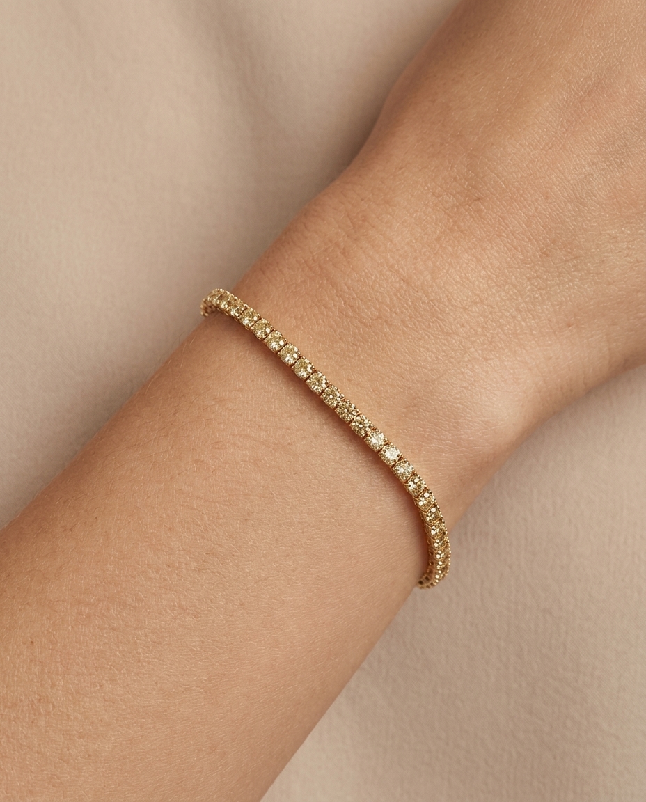 14KT Yellow Gold Champagne Diamond Bracelet on model