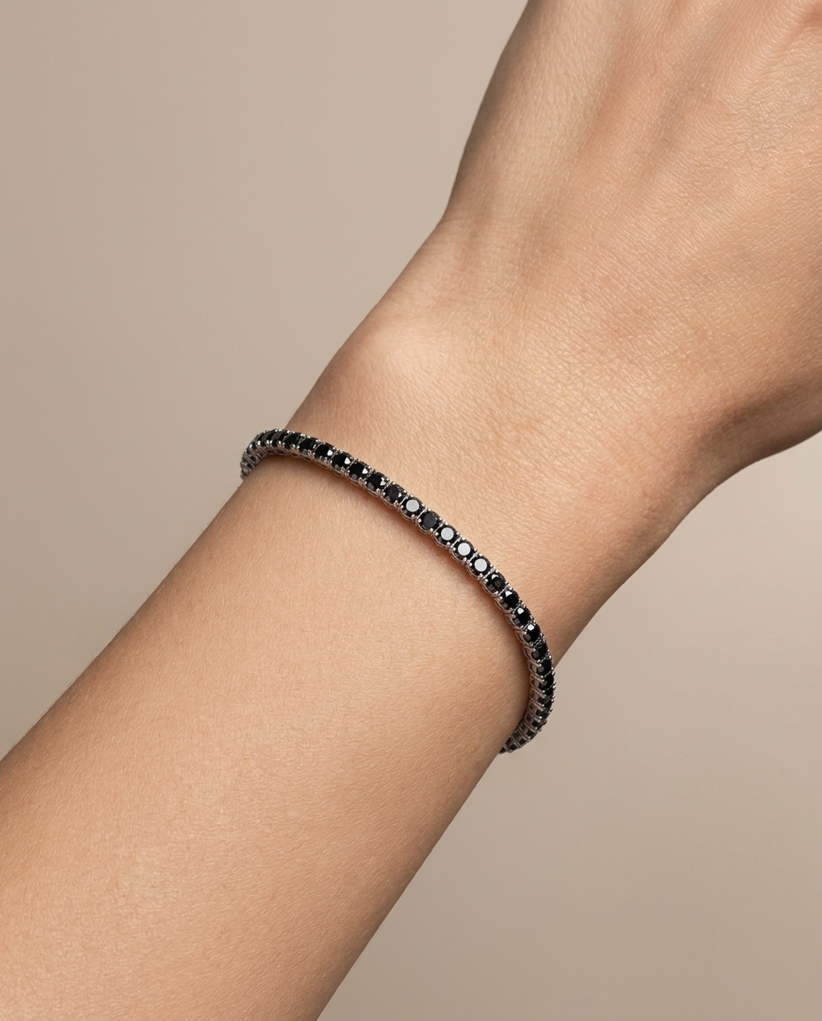 14KT White Gold Black Diamond Bracelet (6.00 CTS) on model