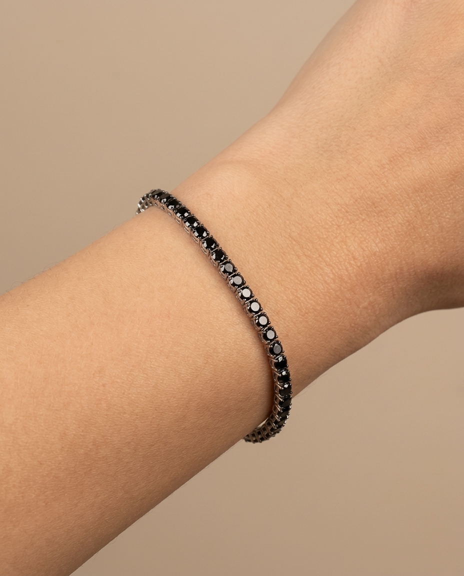 14KT White Gold Black Diamond Bracelet (8.00 CTS) on model