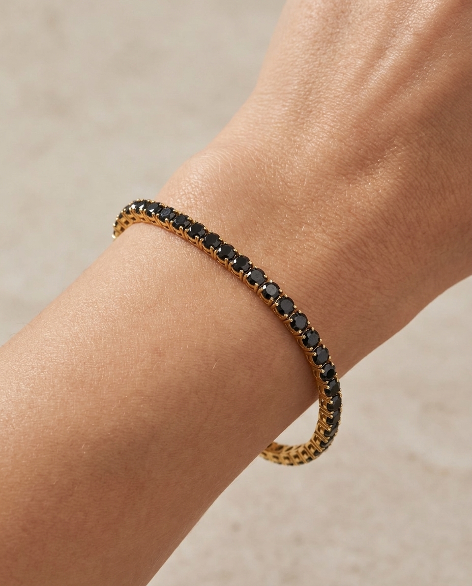 14KT Gold Black Diamond Tennis Bracelet (9.00 CTS) on model